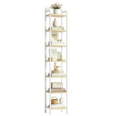 Produktbild von Schmales Regal 7 Ebenen, 30 x 33 x 195,5 cm, Weißeiche-Weiß | Bücherregal, Standregal, Eckregal, für Büro Wohnzimmer Schlafzimmer Küche
