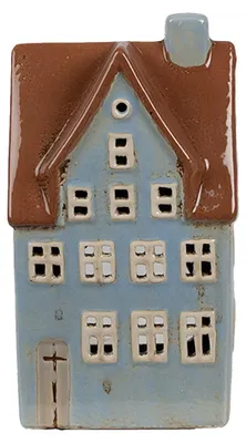 Productafbeelding van Clayre & Eef theelichthouder Haus, 11x8x20 cm, blauw-bruin, keramiek