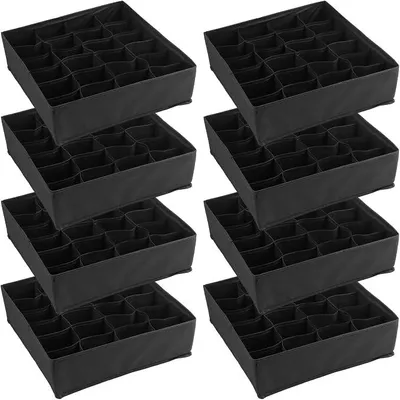 Produktbild von PolkaHome® 8er Set Aufbewahrungsboxen 32x32x10 cm Stoffbox mit 24 Fächern für Socken, Unterwäsche, Krawatten - faltbare Schubladen
