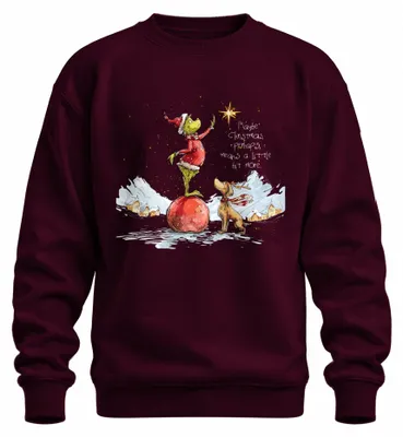 Imagen del producto de "Quizás la Navidad significa un poco más... Grinch", sudadera con cuello redondo uni, color burdeos, talla L