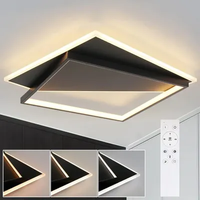 Produktbild von ZMH Deckenlampe LED Deckenleuchte Wohnzimmer - Dimmbar 48CM Schwarz Wohnzimmerlampe Modern Design mit Fernbedienung aus Metall Deckenbeleuchtung fš¹r Kš¹che Esszimmer Jugendzimmer Schlafzimmer