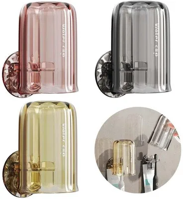 Produktbild von Set aus 3 Zahnputzhaltern mit Zahnputzbechern, Wandmontierte Zahnputzhalter, Zahnputzhalter ohne Bohrungen für elektrische und handgezogene Zahnputzstifte (Sakura Pink, Eisgrau, Herbsttee) (Sakura is removed, but the color names remain as they are descriptive)