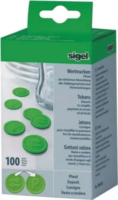 Zdjęcie produktu dla Żetony depozytowe, zielone, wykonane z tworzywa sztucznego, przód: motyw reliefowy, tył: litera "P", PP, Ø 25 mm, 100 szt