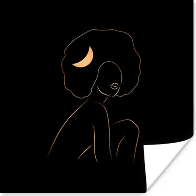 Produktbild von MuchoWow® Poster Frau - Mond - Gold - Strichzeichnung 75x75 cm - Wand Dekoration