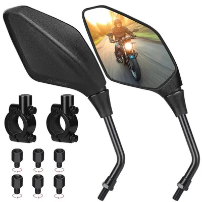 Productafbeelding van Universele set motorfietsspiegels met stuurklemmen en schroefdraadadapters M10/M8