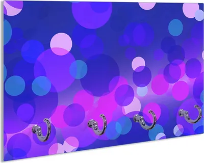 Produktbild von Wallario Schlüsselbrett aus Glas, Motiv: Blaue Kreise mit pink - harmonisches Muster, 30 x 20 cm mit 4 Haken