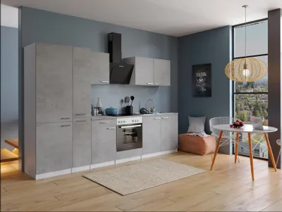 Produktbild von Küche Küchenzeile Küchenblock Einbauküche Weiß Beton Malia 300 cm Respekta
