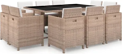 Produktbild von 11-tlg. Garten-Essgruppe mit Auflagen Poly Rattan Beige
