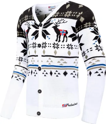Produktbild von Nebulus Norweger Strick-Cardigan, Strickjacke SCAPE Herren, Norwegerjacke , vielseitig , P6210 - Herren, weiß-schwarz, XXL