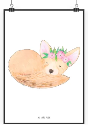 Produktbild von Mr. & Mrs. Panda Bild Wüstenfuchs Blumen DIN A1 - Weiß - Geschenk, Blumenkranz, Plakat, Wüste, Wanddeko, Wandbild, Glücklich, drucke, Afrika