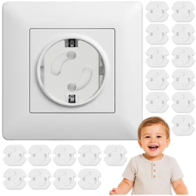 Produktbild von KRUMAD Kindersicherung Steckdose 20 Stück, Steckdosenschutz mit Drehmechanik ohne Kleben, Kinderschutz Steckdosen Weiß