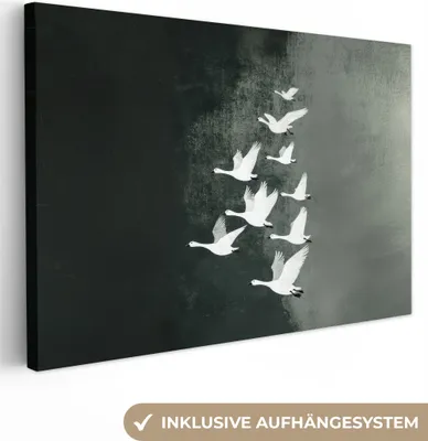 Obrázok produktu pre Plátno 120x80 cm - Japandi - Vtáky - Zelená, obraz Moderné, nástenné dekorácie, maľba