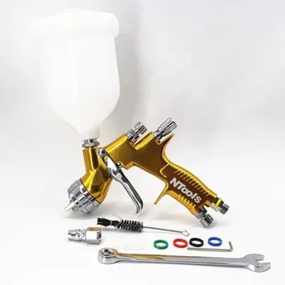 Imagen del producto de Pistola de pulverización con boquilla de 1,3 mm y depósito de 600 cc - Sistema HVLP - Color - Para automóviles y trabajos de pintura