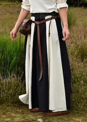 Produktbild von Mittelalterlicher Rock, weit ausgestellt, schwarz/natur Baumwolle Mittelalterrock Wikinger LARP Rock Damen Kostüm Größe: L