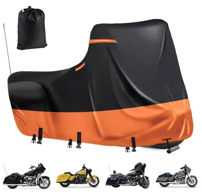 Produktbild von Motorrad Abdeckplane Wasserdicht 600D Oxford 300x110x142cm Schwarz-Orange mit Reflektoren & Belüftung