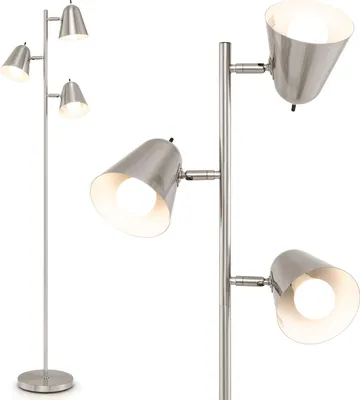 Produktbild von COSTWAY Stehlampe 3 flammige 163cm, Stehleuchte mit 3 E27 Glühbirnen, 360° verstellbaren Lampenschirmen & schwerer Fuß, Lesestehlampe Silber