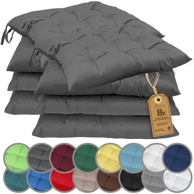Immagine prodotto di Set di 8 cuscini per sedia con lacci, 40 x 40 cm, color antracite