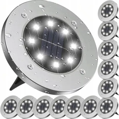 Obrázek produktu pro 12 solárních zahradních světel, venkovní osvětlení s senzorem soumraku, 8 LED diod, stupeň krytí IP65, solární zahradní bodová světla pro cesty a zahrady