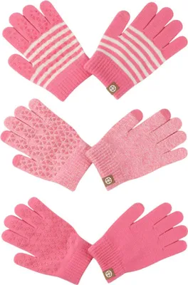 Produktbild von 3 Paar Kinder Strickhandschuhe mit Touchscreen, Winter Warme Vollfingerhandschuhe, Rosa