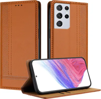 Immagine prodotto di Custodia per Samsung Galaxy S21 Ultra 5G in pelle con funzione di supporto Marrone