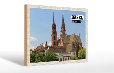 Produktbild von Holzschild Reise Basel Schweiz Münster Kirche 30x20cm