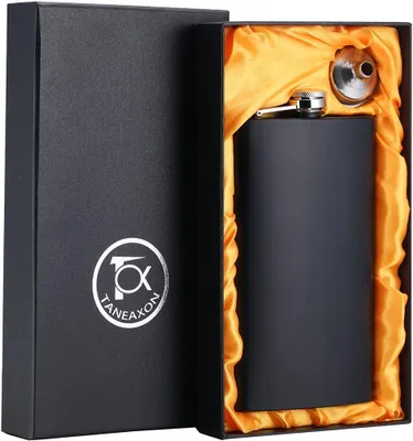 Productafbeelding van Matte Black Pocket Liquor Whiskey Hip Flask met trechter en Premium Box - 12oz - Roestvrij staal en lekbestendig