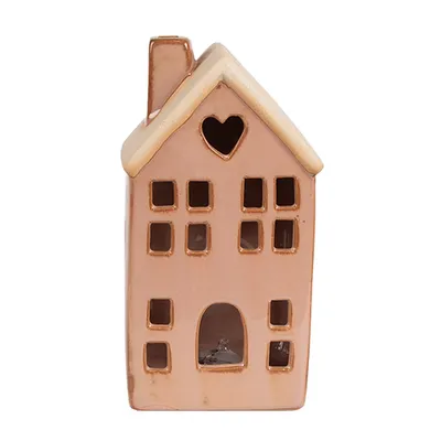 Image de Clayre & Eef Maison décorative avec LED 8x6x15 cm Brun Porcelaine