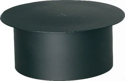 A black stovepipe cap with a wide flange sits on a white background.
