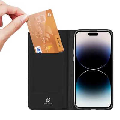 Zdjęcie produktu dla Etui do iPhone 15 Pro pokrowiec z klapką i portfelem Dux Ducis Skin Pro - czarne