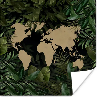 Produktbild von MuchoWow® Poster Weltkarte - Pflanzen - Blätter 75x75 cm - Wand Dekoration