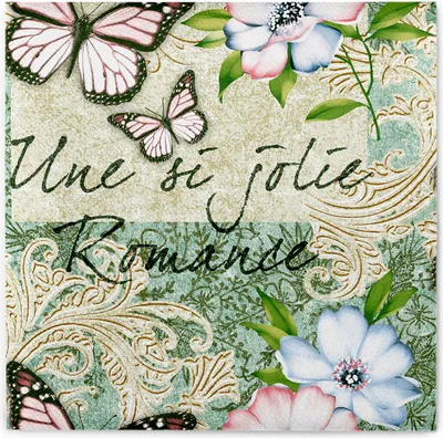 Produktbild von Airlaid Serviette Jolie in Grün, 40 x 40 cm, 50 Stück - Mank - Floral Blumen Schmetterlinge