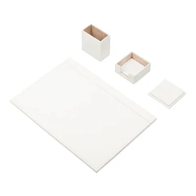 Image de Ensemble de bureau en cuir – 4 accessoires – Blanc – Ensemble 4 pièces