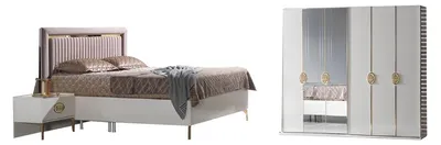 Produktbild von Schlafzimmer Set Bett + 2x Nachttische + Kleiderschrank Luxus Moderne Möbel 4tlg
