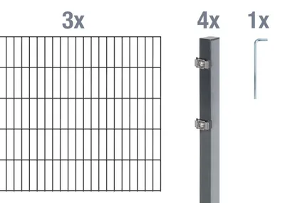 Produktbild von Alberts Doppelstabmatten Zaun, Höhe 140 cm, Länge 6 m, Zaun-Komplettset zum Einbetonieren, anthrazit, Pfosten 60x40 mm