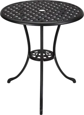 Produktbild von Runde Bistro Tisch 60 cm Aluminium Gartentisch Schwarz – Terrassentisch mit Schirmloch für Balkon, Garten & Terrasse