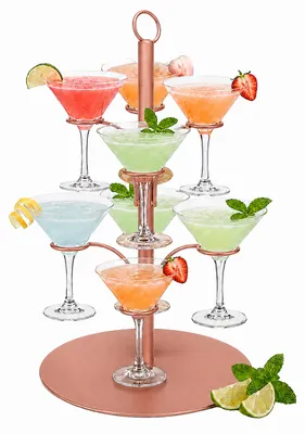 Image de Support à verres Relaxdays, capacité pour 8 verres, en acier, idéal pour présenter des verres à cocktails, spritz et vins, porte-verres, finition rose gold