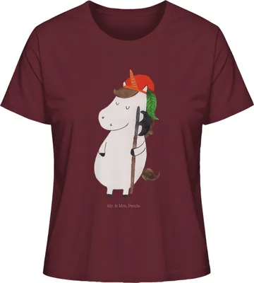 Produktbild von Mr. & Mrs. Panda Oberteil Damen Einhorn Junge Größe XL - Burgundy - Geschenk, Bube, Unicorn, Einhörner, T-Shirt, Sommershirt, Kurzarmshirt, Mittelalter, Basic, Shirt
