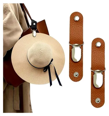 Produktbild von Hutclip für Reisen, 2 Stück, multifunktionaler Huthalter aus Kunstleder, tragbarer Hutclip für Damen, passend für Reisetaschen, Rucksäcke und Geldbörsen
