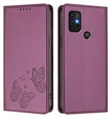Produktbild von Lederhülle für Motorola Moto G30 / G20 / G10, Schmetterling Prägung Leder Brieftasche Schutzhülle mit Ständer Lila