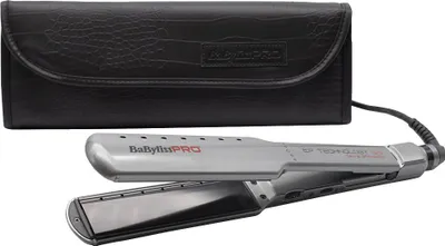 A BaBylissPRO hair straightener and its storage case are displayed against a white background.