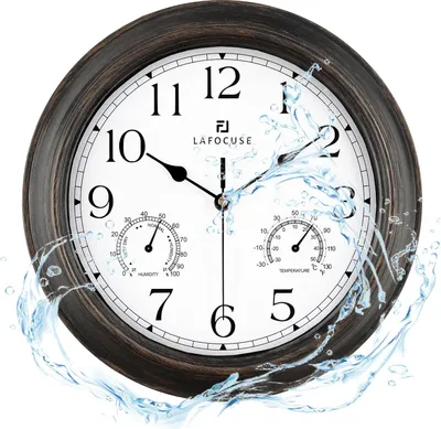 Produktbild von Wasserdichte Stille Wanduhr mit Thermometer und Hygrometer, Bäder und Gärten Retro Wanduhr aus Holz, Vintage-Design für Bad, Garten, Küche, Veranda, 30cm
