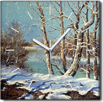 Produktbild von Coloray Uhr auf Leinwand 30x30 cm Wand Uhr Dekoration Wohnzimmer Segeltuch weiße Zeiger -Landschaftsbank River.