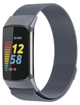 Image de Pour Fitbit Charge 6 / 5 Bracelet en maille d'acier métallique avec fermeture magnétique Gris