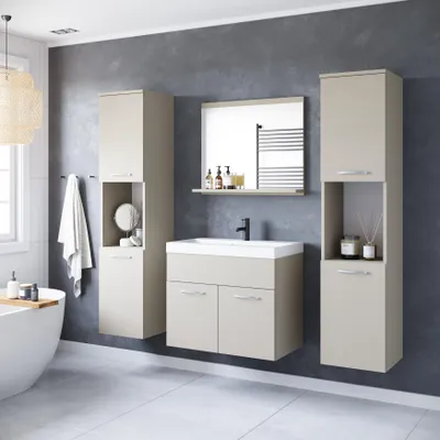 Produktbild von MINIO go for it, Badmöbel, 4-Teilig Set "MONAL", mit Waschbecken, Beige Kaschmir Farbe