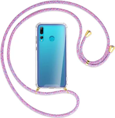 Produktbild von Handykette Backcover-Schutzhülle mit Band (Metall goldfarben) für Huawei P Smart Plus 2019 - lila/rosa/blau