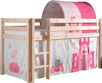 Produktbild von Vipack Spielbett Pino, Liegefläche 90x200 cm mit Textilset Vorhang und Tunnel "Princes"
