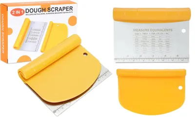 Produktbild von Teigschaber im praktischen 2-teiligen Set, Teigschneider aus Edelstahl, Teigspatel aus Kunststoff, große Teigkarte, Teigschaberkarte, multifunktionales Küchenhilfsmittel.