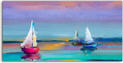 Produktbild von Coloray - Glasbild - 120x60 cm - Wandbild - Glasbilder - Kunst Bild Boot buntes Wasser segel