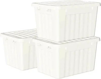 Image de Lot de 3 bacs en plastique, 15 litres, sans BPA, empilables, blancs