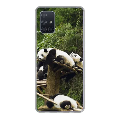 Produktbild von MuchoWow® Handyhülle Schutzhülle Hülle für Samsung Galaxy A51 Pandas - Holz - Treppe Silikon Softcase Handy Hülle - Schutzabdeckung